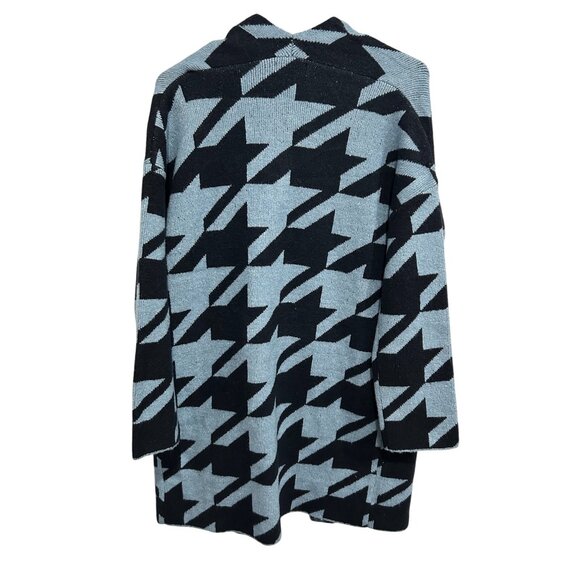 Birch NY NWT Open Front Cardigan Coat Pockets Blue Black Houndstooth Size S - Picture 2 of 9